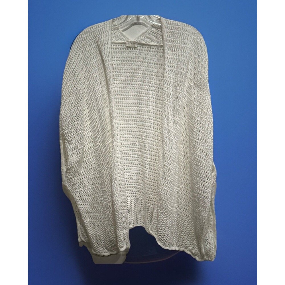 J. Crew Cardigan Sweater Women One Size White Crochet 100% Cotton Boho Festival